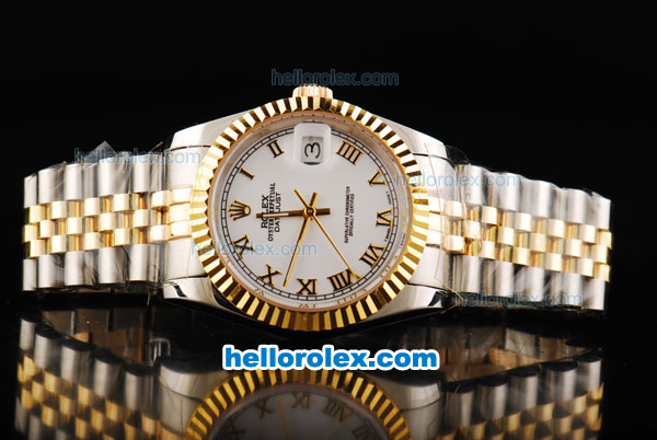 Rolex Datejust Automatic Movement White Dial with Gold Roman Markers and Steel Case-18K Gold Never Fade - Click Image to Close